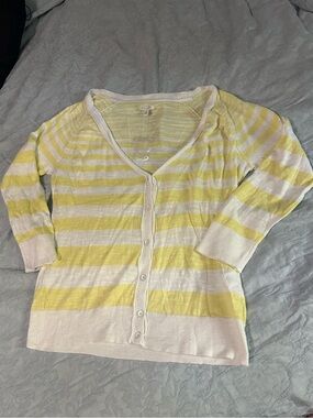 Sonoma Yellow and White Striped Button-Front Cardigan